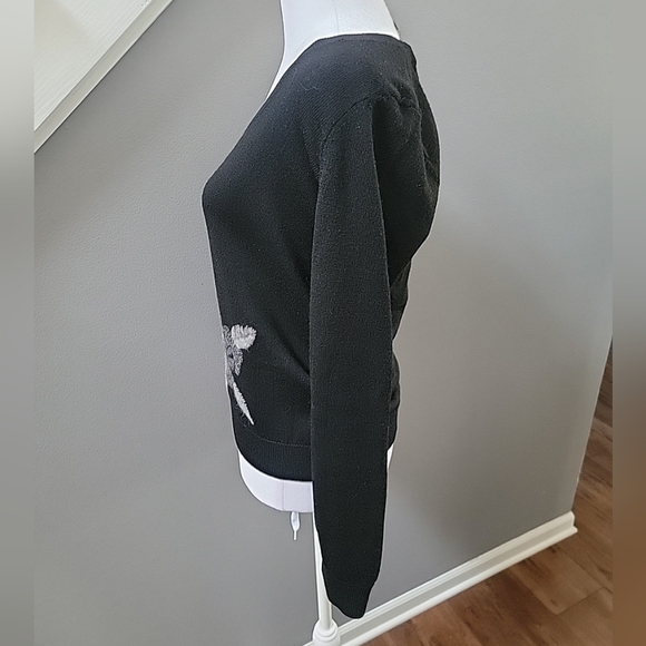 SAKS FIFTH AVENUE BLACK 100% Merino Wool Rose Pattern Crochet Luxury Small - Picture 3 of 5